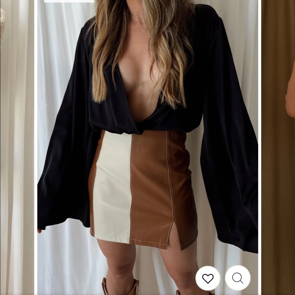 DULCE TAN COLORBLOCK LEATHER SKIRT, NWT
